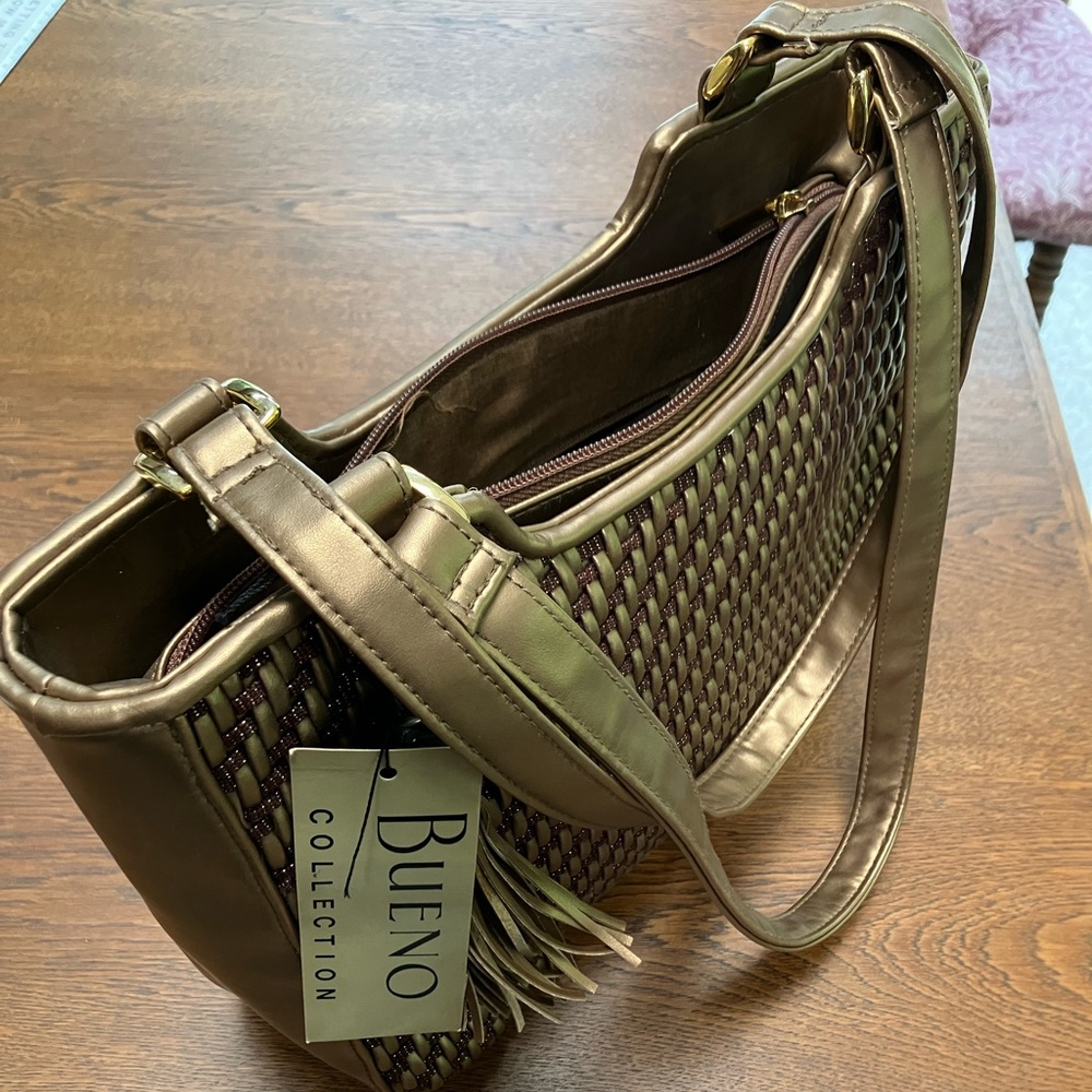 NWT Bueno Collection-w/tassel. Pewter gold basketweave pattern. Tags.